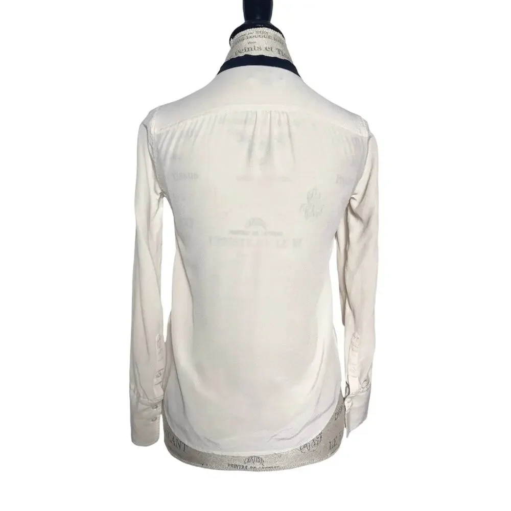 J. Crew | Women | 100% Silk Drape Collarless Bow Tie Button Up Blouse | Size 00